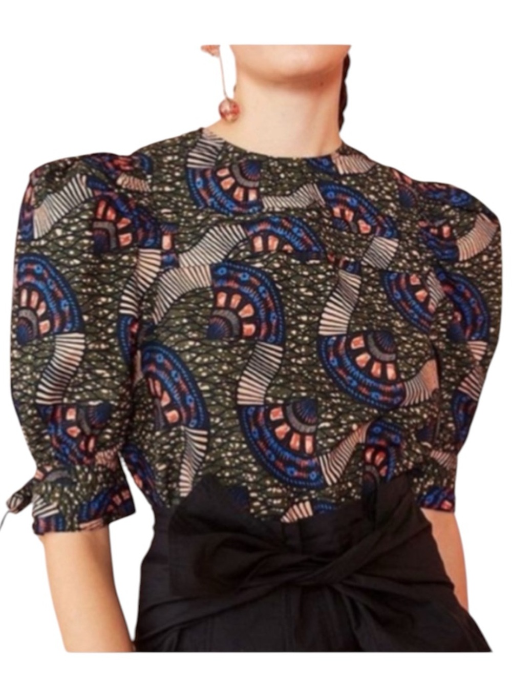 Ulla Johnson Etta Top Puff Tie Sleeve Cotton Blouse Army Women's 8